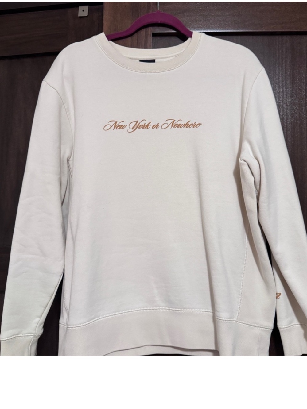 NYC Cream Crewneck Sweater with Script Chest Logo
